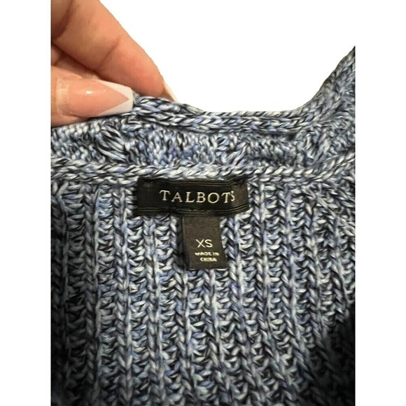 Talbots Sweater Womens XS VNeck Pullover Cable Knit blue Cotton Side Zip Hems - Picture 6 of 6